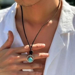 Hänge halsband ring pärla turkos halsband herr trendiga high-end hip-hop nisch retro läder benben kedja tillbehör