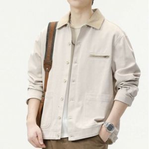 Lingyue Autumn New Work Coat Men's Trendy American Retro Denim Shuresルーズと汎用性の高いフリップカラージャケット