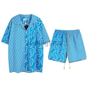 Rhude Tasarımcı Erkek Gömlek Set Rhude Shirt ve Kısa Takım Erkekler Kısa Kollu Yüksek Kaliteli Tişört Rhude Tee Shirt Plaj Şortları Deri Şort Yaz Swim Sportswelkpw