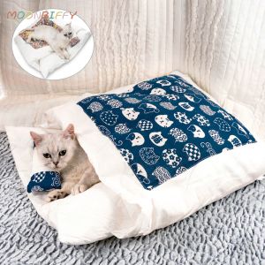 Mats Japanese cat bed cat sleeping bag warm deep sleep cave winter removable pet bed for cats dogs nest pillow with pillow