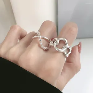 Cluster Rings 925 Silver Plated Metal Geometric Chain Finger Ring For Women Girls Punk Party Jewlery Gifts E1248