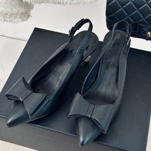 Womens Designer Dress Shoes Slim Heel Pointed Bow Ankle Buckle Leaky Heel Drill Heel Sandal Lace Leather Shoe Wedding Shoe Party Everyday Wear