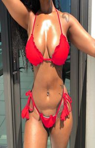 Micro Frill Bikinis 2020 Mujer Red String Swircsuit Memaly Ruffle Whitewear Women Vathers Tie Up Swimbing Bathing Beach Suit New9954932