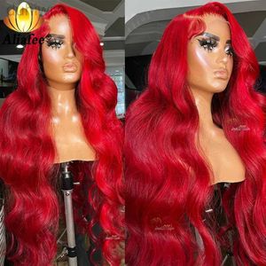 Syntetiska peruker syntetiska peruker rabatterade föremål röda färgade del peruker med hårkroppsvåg riktiga hår peruker för kvinnor och ld240313