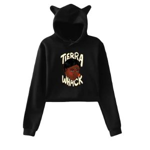Tierra Whack Pullover Whack World Album 2024 Tour Cat Ears Hoodie Female Long Sleeve Crop Top Women Streetwear Fashion Clothes