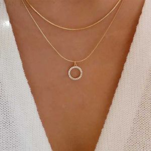 Andra flerskiktsböhmen Big Circle Crystal Pendant Halsband för kvinnor Snake Chain Choker Halsband Fashion Jewelry Party Gift N0346 L24313