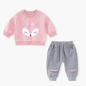 Giyim Seti Sonbahar Bebek Kız Kız Giysileri Set Sport Sweatshirt Pant 2 PCS Çocuk Kıyafet Karikatür Karikatür Tilki Kazak Trailsuit Kid Dış Giyim