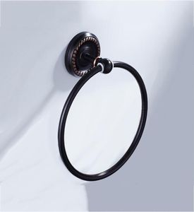 Anéis de toalha pretos, suporte de mão redondo de latão, fixado na parede, antigo, vintage, acessórios criativos de banheiro, bronze8161001