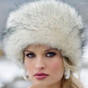 Berets moda mulheres senhora faux pele cossaco estilo russo chapéus de inverno boné quente