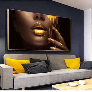 1 pezzo di grandi immagini di arte della parete per soggiorno donne viso con liquido dorato decorazioni per la casa poster HD dipinti su tela3378