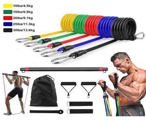 Latex Resistance Band Set With Strength Training Bar Yoga Pu Rope Elastic Fitness träning Gymutrustning för hemträning 2201113142347