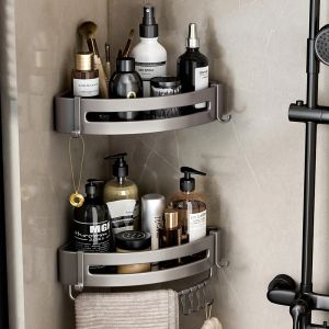 Racks Bathroom Nailfree Shelf Shower Corner Shelf Aluminum Shampoo Shelf Shower Supply Storage Shelf Bathroom Accessories