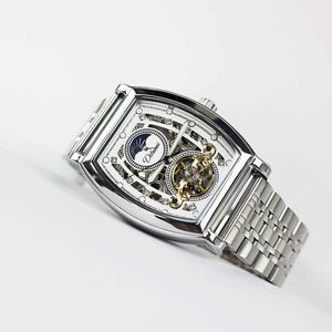 2021 Ny Black Knight Square Wine Bucket Mechanical Watch for Mens High End Hollow Waterproof Tourbillon stilig