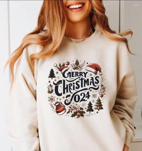 Женские толстовки 2024 с рождественским принтом алфавита, пуловер, повседневный топ с круглым вырезом и длинными рукавами, корейская трендовая одежда, женская толстовка с капюшоном