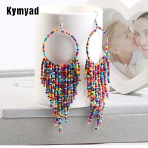 Dingle örhängen Kymyad Bohemian Multicolor Beads Tassel For Women Handmade Boho Ear Vintage Jewelry Long Big Statement 2024