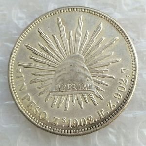 Mo 1uncirculated 1902 Mexico 1 Peso Silver Foreign Coin High Quality Brass Craft Ornament340y