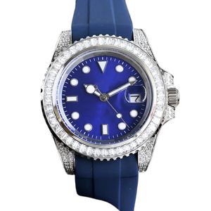 Orologio di lusso automatisk klocka flerfärgad gummi klockband silver pläterad mekanisk klocka män klocka 40mm datum safir diamant klocka gratis frakt SB068 C4