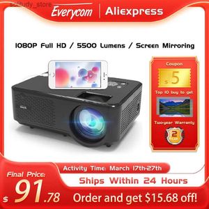 Diğer Projektör Aksesuarları Everycom M8 1080p Mini LED Home Scenice Video Projektör Tam HD 5500 Lümen 5G WiFi Çok Ekranlı Akıllı Telefon LCD PICO Film Işın Q240322