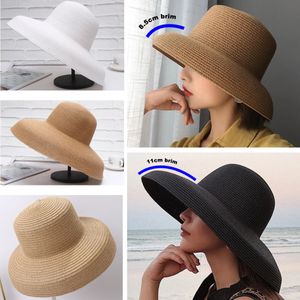 Handgjorda kvinnor Summer Sun Hat Japanese Hepburn Style Big Eaves Beach Holiday Fold Fisherman Cap Temperament Flat 240309