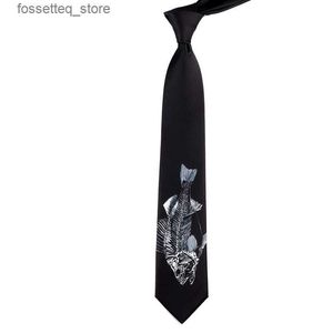 Neck Ties Free shipping New male mens necktie Original design fun creative black fish bone print tie women retro casual trend personality L240313