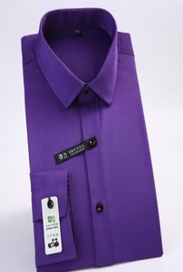 Men039s Dress Shirts Purple Silk Cotton Shirt Men Spandex Office Formal SlimFit Social Safari Japan Model Business Solid Camis7811469