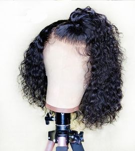 13x6 parte profunda frente do laço perucas de cabelo humano bob para mulheres negras preplucked 9a kinky encaracolado brasileiro virgem perucas curtas com cabelo do bebê 5137959