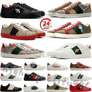 Classic designer shoes Women's cartoon casual shoes Bee Ace leather canvas embroidery printed stripes Classic white and green striped men women casual running shoes