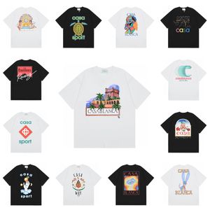 CASABLANC T SHIRTS 남자 디자인 패션 가슴 편지 인쇄 여름 고급스러운 캐주얼 짧은 슬리브 남자 Tees 거리 의류 미국 크기 S-XL