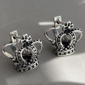 Saplama küpeler vintage gümüş renk çapraz içi boş taç çember tokası kadınlar için sevimli güzel mücevherler şık küpe