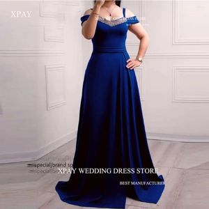 Party Dresses Xpay Royal Blue Women A Line Evening Straps Pärlor Stretch Vintage Formal Eccase Eccase GOWNS Prom Wedding Plus Size