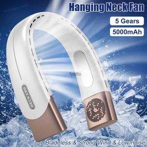 Electric Fans 4000mAh suspension neck fan 5-speed air cooler silent portable conditioner C-type USB charging electric for sports and campingH240313