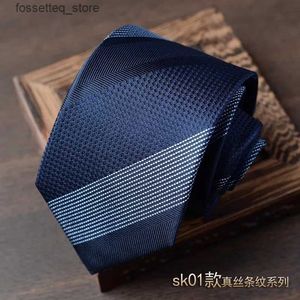 Neckband Silkworm % Silk Tie Mens Business Stripe Formal Dress Professional Korean Handmade mångsidigt arbete Blue Rands Real Silk L240313