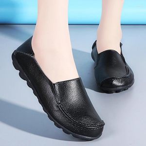 Casual Schuhe 2024 Mocasines Frauen Plattform Weiche Echtes Leder Frau Wohnungen Weibliche Loafers Slip-On Mutter Plus Größe 44