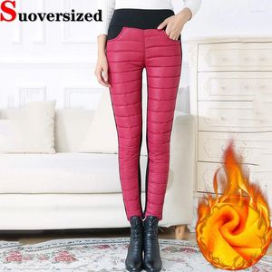 Calças femininas inverno para baixo algodão lápis moda emendado plush forrado pantalones engrossar quente calças magras cintura elástica casual legging