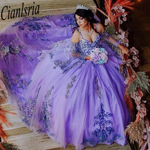 Glittrande av axel quinceanera klänningar paljetter applikationer bollklänning födelsedagsfest klänning puffy hylsa vestidos de 15 anos