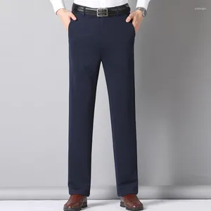 Calças masculinas primavera outono roupas botão zíper cintura alta bolsos sólido casual terno perna reta calças formais vintage