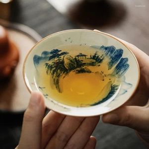 Cups Saucers Hand Painted Landscape Chinese Pottery Ceramic Opening Tea Cup Set Teaware Kung Fu Bowl For Ceremony Teacup