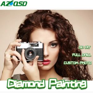 Prägla AZQSD Custom Diamond Målning 5D Foto Full Squareound Bild av Rhinestone Diamond Mosaic Home Decor Festival Gift Arts DIY