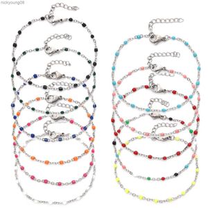 Bangle 304 Stainless Steel Bracelets Silver Color Link Cable Chain Bracelets Multicolor Enamel For Women Party Jewelry 17cm long1PCL2403