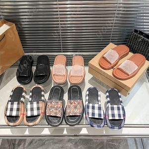 Designer women beach washed denim slippers sandals classic flats summer luxury leather lady brand fashion mules casual sliders Color stitching fashion Outdoor