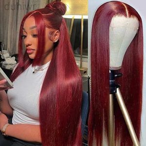 Synthetic Wigs Synthetic Wigs Burgundy 99j 13x4 13x6 Lace Frontal Straight Hair Lace Front Wig Real Hair 4x4 Lace Closure wigs Real Hair ldd240313