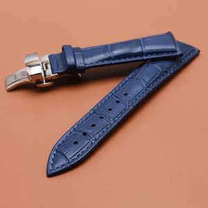 WatchBand Quality äkta läder Watch Band 14mm 16mm 18mm 20mm 22mm Dark Blue Watchbands rem Silverlås Watch Accessories2824