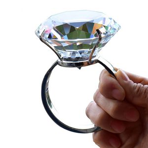 Artes e ofícios de casamento decoração 8cm vidro de cristal grande anel de diamante proposta romântica adereços de casamento enfeites para casa presentes de festa S273f