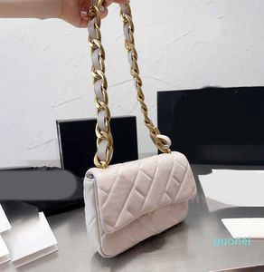 Designer sacos de ombro feminino corrente grossa bolsas luxo moda aleta simples saco quadrado couro corrente ouro bolsas do telefone móvel