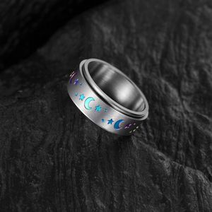 8mm girar anel de aço titânio girador anel de descompressão aliviar a ansiedade 8mm pode ser girado colorido estrela lua anéis banda jóias