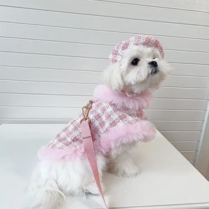 Dog Apparel Ins Pet Plaid Woolen Coat Dogs Cloak Supplies Cape Chest Strap Cat Leash Puppy Clothes Designer Jacket