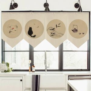 Curtains Chinese Style Decorative Short Curtain Triangle Flag Curtain Kitchen Living Room Bedroom Bathroom Hanging Curtain Noren