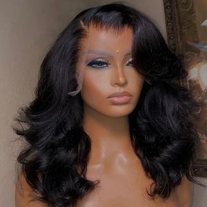 Body Wave Bob Wig 13x6 الدانتيل الشفافة الشوكة البرازيلية البرازيلية شعر مستعار Virgin Remy Hair13x4 إغلاق الدانتيل الباروكة 180 ٪ الكثافة