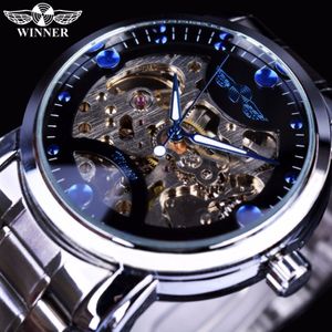 Vincitore Blue Ocean Fashion Casual Designer Orologio da uomo in acciaio inossidabile con scheletro Orologi da uomo Top Brand di lusso meccanico a carica manuale Wa306h