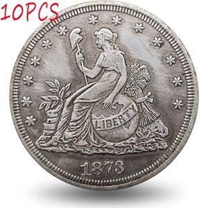 10 peças moedas dos EUA 1873 cópia conjunto de moedas sentado liberdade comércio antigo arte colecionável347v